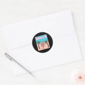 Grappig kerstfeest in juli Flamingo strand kerstmi Ronde Sticker (Envelop)