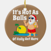 Grappig kerstfeest in juli, warm als kerstbal keramisch ornament (Achterkant)