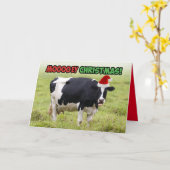 Grappig kerstfeest Koe - Moooey Kerstmis Kaart (Gele Bloem)