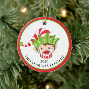 Grappig kerstfeest-masker Elf 2020 Keramisch Ornament