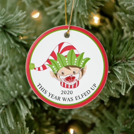 Grappig kerstfeest-masker Elf 2020 Keramisch Ornament (Boom)
