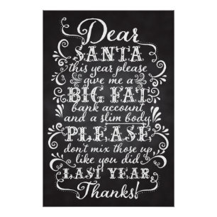 Grappig kerstfeest Posters Beste Santa Chalkboard Perfect Poster
