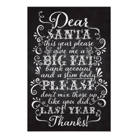 Grappig kerstfeest Posters Beste Santa Chalkboard Perfect Poster (Voorkant)