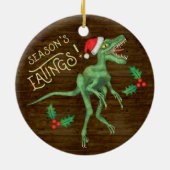Grappig kerstfeest Velociraptor Dinosaur Eatings Keramisch Ornament (Achterkant)