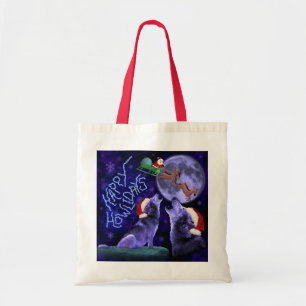 Grappig kerstfeest Wolf Pun Howlidays Humor Tote Bag