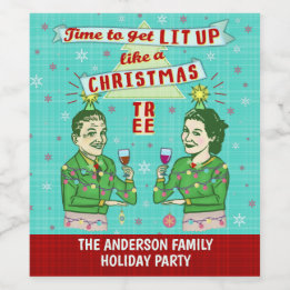 Grappig kerstfeestfeest met recorder Drink vakanti Wijn Etiket