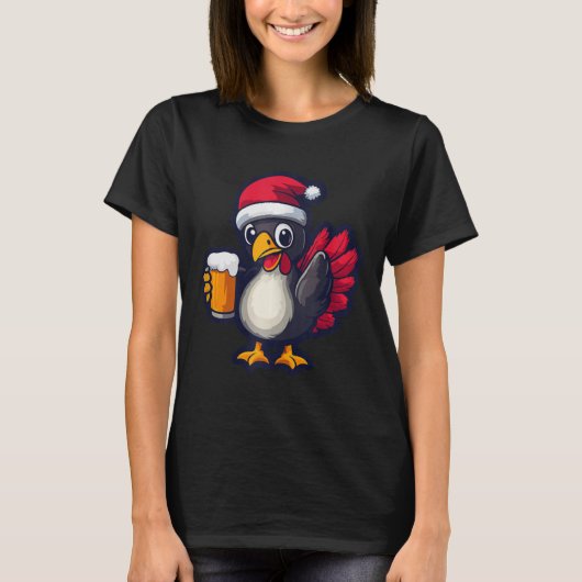 Grappig Kerstkalkoen Dier met Beer Comic T-shirt (Voorkant)