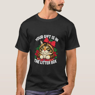 Grappig Kerstkat Cadeau in Nest Kattenliefhebber H T-shirt
