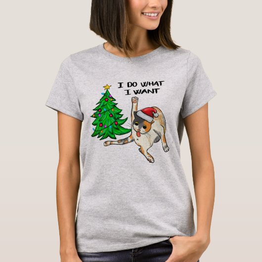 Grappig kerstkat doe wat ik wil t-shirt (Voorkant)