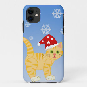 Grappig kerstkat gele sneeuwvlokken iPhone 11 hoesje