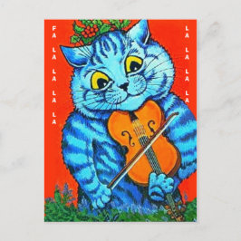 Grappig kerstkat Holly en Violin Fal-La-La-La-La-L Briefkaart