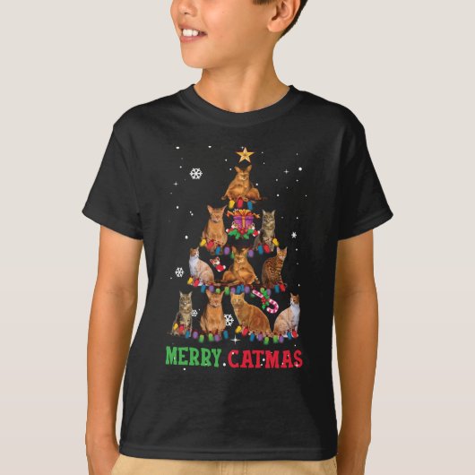 Grappig kerstkat Meowy Catmas - boom T-shirt (Voorkant)