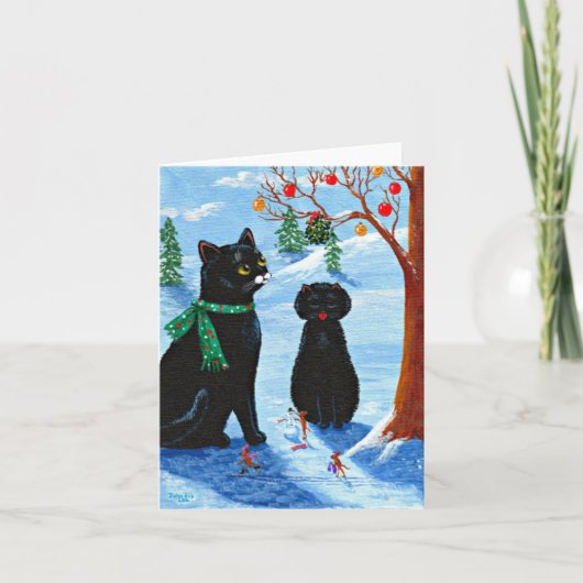 Grappig kerstkat-muizencreatie feestdagen kaart (Voorkant)