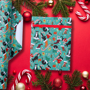 Grappig kerstkatten en kousen cadeaupapier