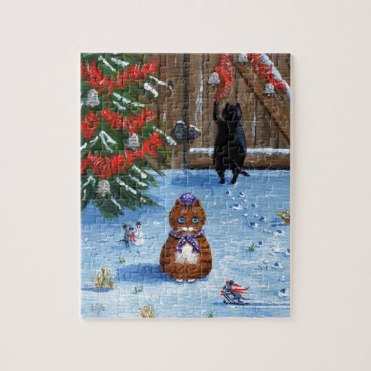 Grappig kerstkatten en muizenschepsels legpuzzel (Verticaal)