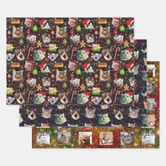Grappig kerstkatten in de ruimte | met aangepaste inpakpapier vel (Set)