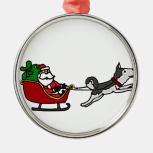 Grappig kerstkleed met Husky Dog Pulling Metalen Ornament