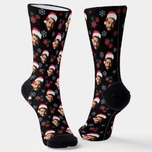 Grappig Kerstman Gezicht Foto & Sneeuwvlok Festivi Sokken