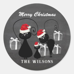 Grappig Kerstman kat familie krijtbord Ronde Sticker