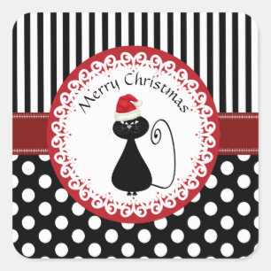 Grappig Kerstman kattenpatroon Vierkante Sticker