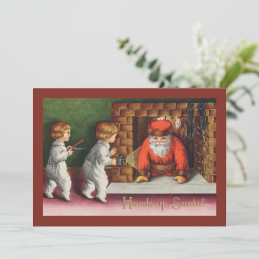 Grappig kerstman met Kinder kerstmis Feestdagenkaart (Staand voorkant)