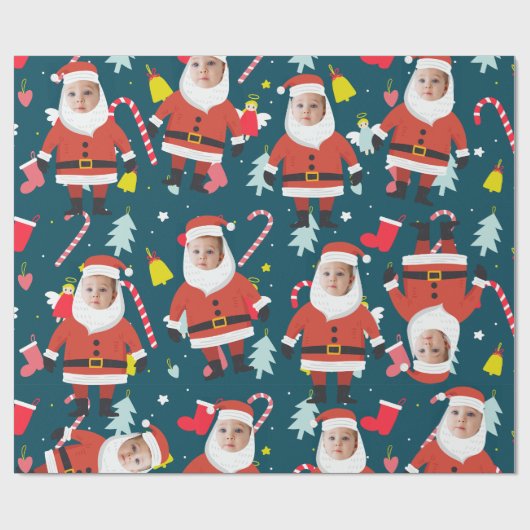 Grappig Kerstman Vrolijk Kerstmis Custom Face Cadeaupapier (Vlak)