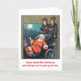 Grappig  kerstman wacht niet op Kerstmis. Feestdagen Kaart