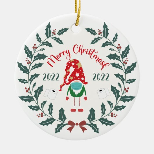 grappig kerstmasker, Quarantine 2021 Keramisch Ornament (Voorkant)