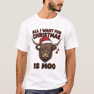 Grappig Kerstmis Hoogland Koe Moo T-shirt Ontwerp_
