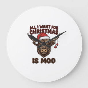 Grappig Kerstmis Hoogland Koe Moo T-shirt Ontwerp_ Grote Klok