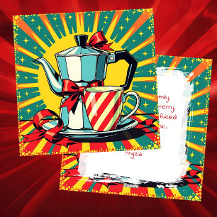 Grappig Kerstmis, Koffie en Paniek Pop Art Humor Feestdagenkaart