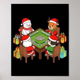 Grappig Kerstmis Mahjong Kerstman Sneeuwman Elf Re Poster