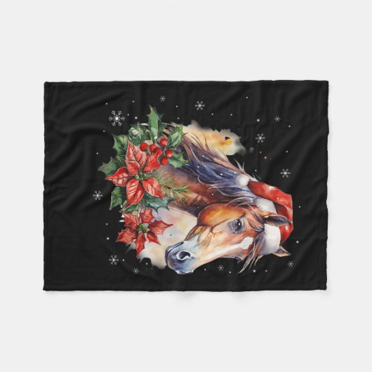 Grappig Kerstpaard Kerstman Hoed Dier Equestrian Fleece Deken (Voorkant (Horizontaal))