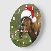 Grappig kerstpaard met kersthoed grote klok (Hoek)