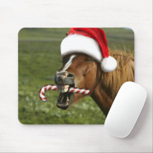 Grappig kerstpaard met kersthoed muismat