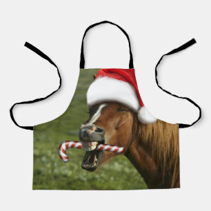 Grappig kerstpaard met kersthoed schort