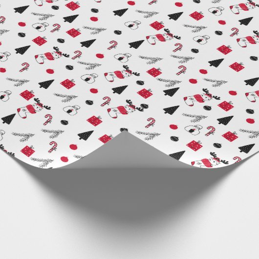 Grappig kerstpatroon van rood, zwart, wit cadeaupapier (Hoek)