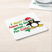 Grappig kerstpinguïn, ik ben schattig! vierkante kartonnen onderzetter (Schuin)