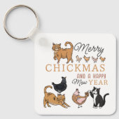 Grappig kerstpuns Katten en kippen Sleutelhanger (Voorkant)