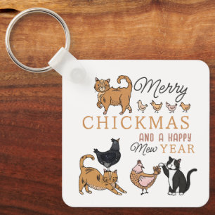 Grappig kerstpuns Katten en kippen Sleutelhanger