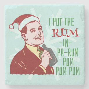 Grappig kerstrecro-Man Drink Rum Holiday Stenen Onderzetter