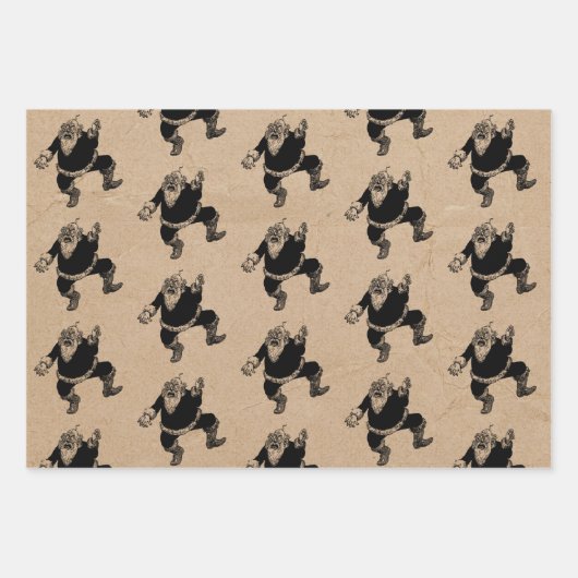 Grappig kerstrecro Santa Kraft Pattern Inpakpapier Vel (Voorkant)