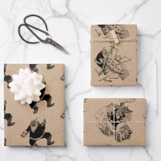 Grappig kerstrecro Santa Kraft Pattern Inpakpapier Vel (Voorkant)