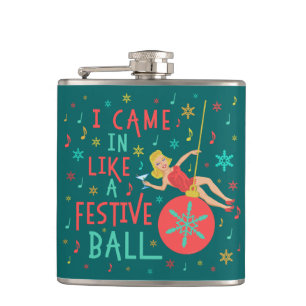 Grappig kerstrecro Woman op feestelijke kerstbal Heupfles