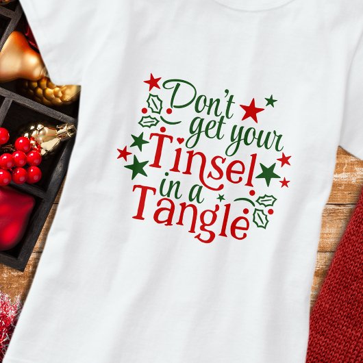 Grappig kerstrood-groene tinselcitaat Tri-Blend shirt