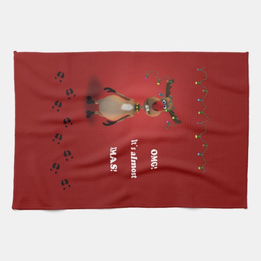 Grappig kerstrood met neus rendier theedoek (Horizontaal)