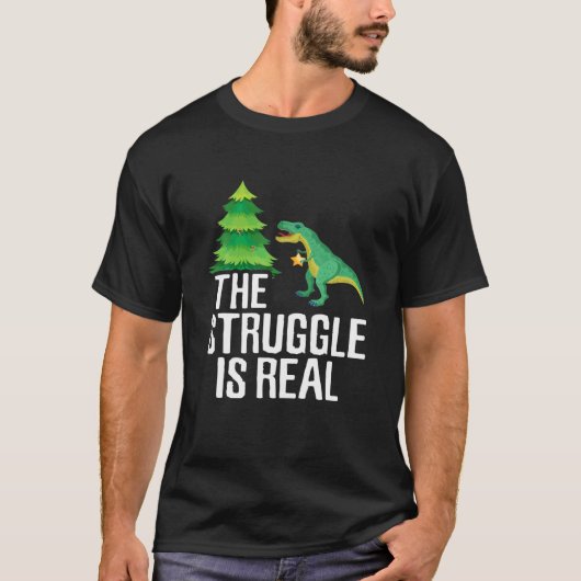 Grappig kerstsaurus Struggle is echte boom Rex D T-shirt (Voorkant)