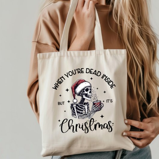 Grappig Kerstskelet en Quote Tote Bag