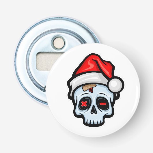 Grappig kerstsschedel, Cartoon stijl Button Flesopener (Voorkant)