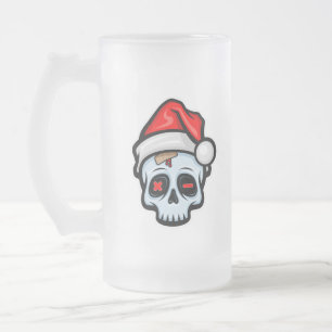 Grappig kerstsschedel, Cartoon stijl Matglas Bierpul